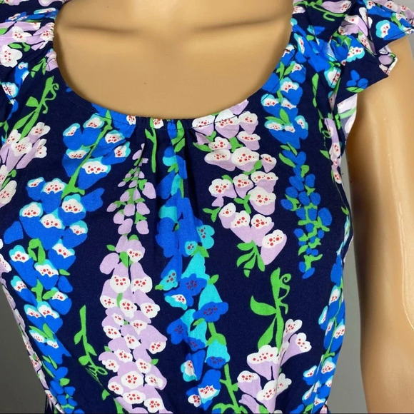 Lilly Pulitzer Womens XS Bluebell Print Dress Cap Sleeve Belted - Picture 2 of 8